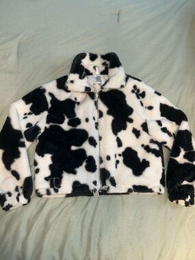 Women’s Black & White Faux Fur Cow Print Jacket